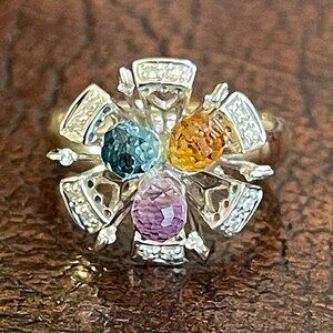 $4950 / NEW / Sonia Bitton Diamond & Gemstone 3D Flower 14K Ring